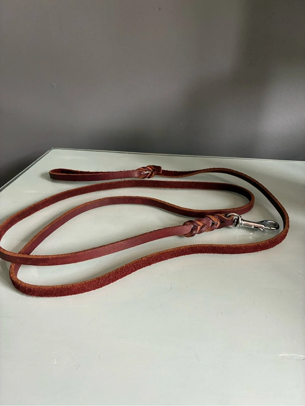 Brown Leather Braided Accent Dog Leash